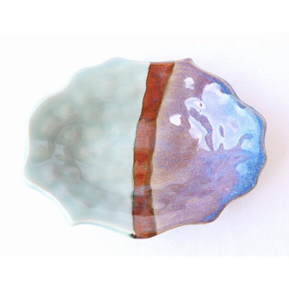 Handmade Ceramic Celadon Bowl Contemporary Organic Shape Pottery Plate Purple - Picture 4 of 9